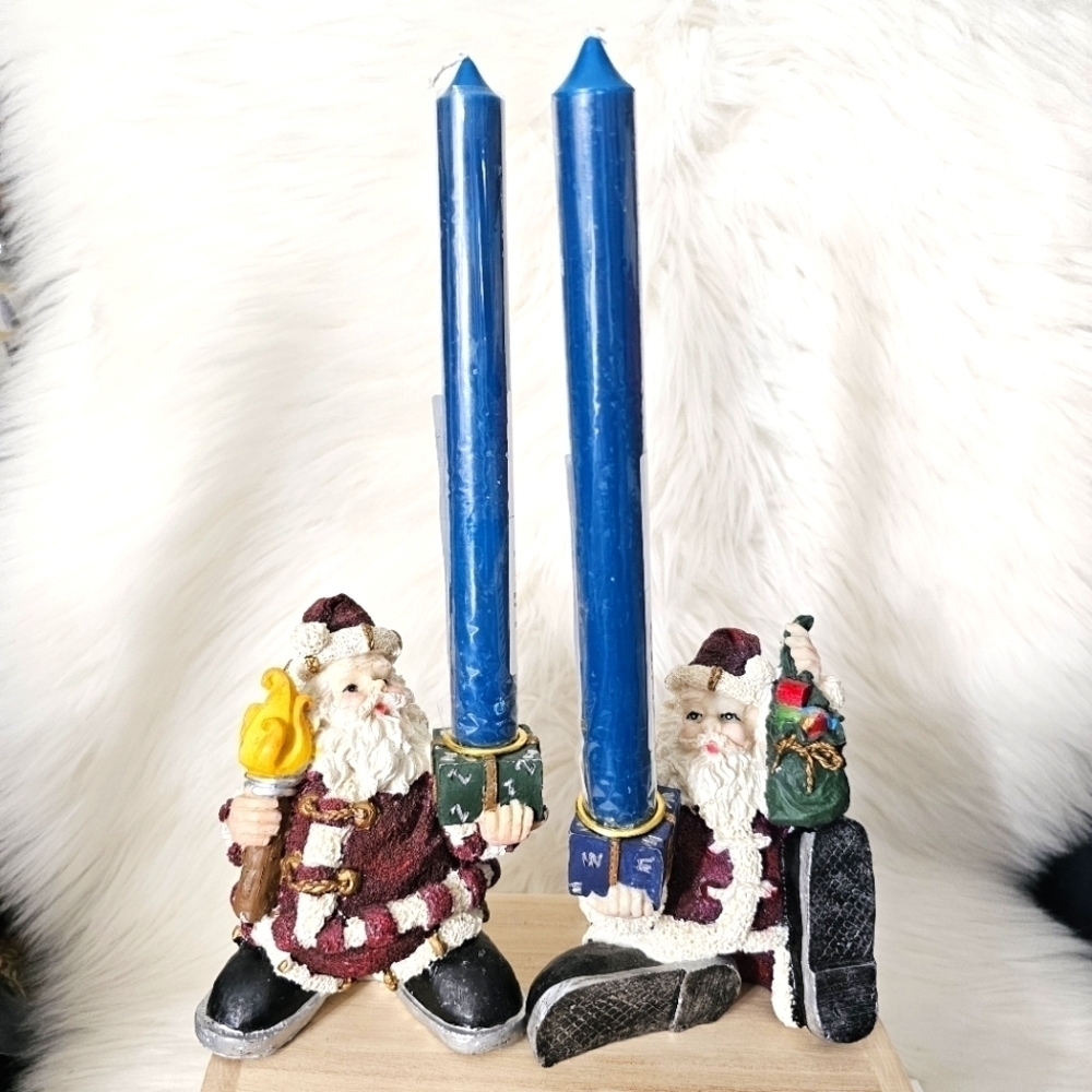 2 Vintage Cute Beautiful Figural Santa Clause Candlestick Holders